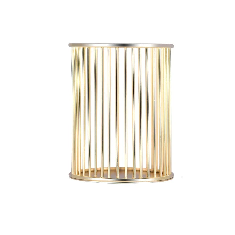Rose gold plated pen holder with a sleek, minimalist design for organising pens, makeup brushes, and other desk accessories