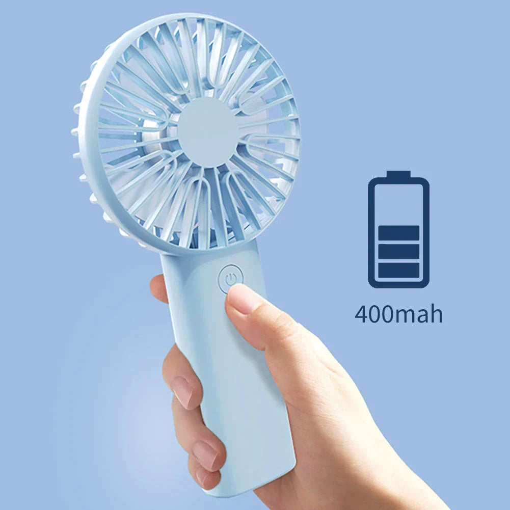 Mini Portable Handheld USB Rechargeable Fan with adjustable wind speeds and long-lasting battery for cooling comfort on the go