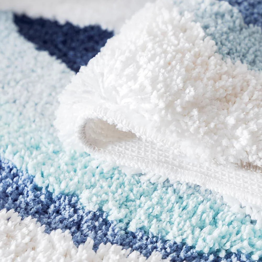 Charming blue waves pattern kids non-slip bedroom rug with soft, cushioned surface and anti-slip backing