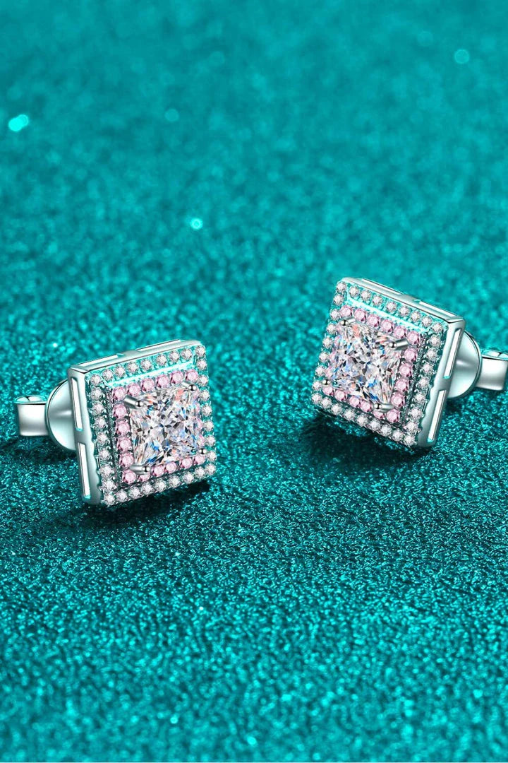 Elegant Moissanite square stud earrings in 925 sterling silver with a polished finish