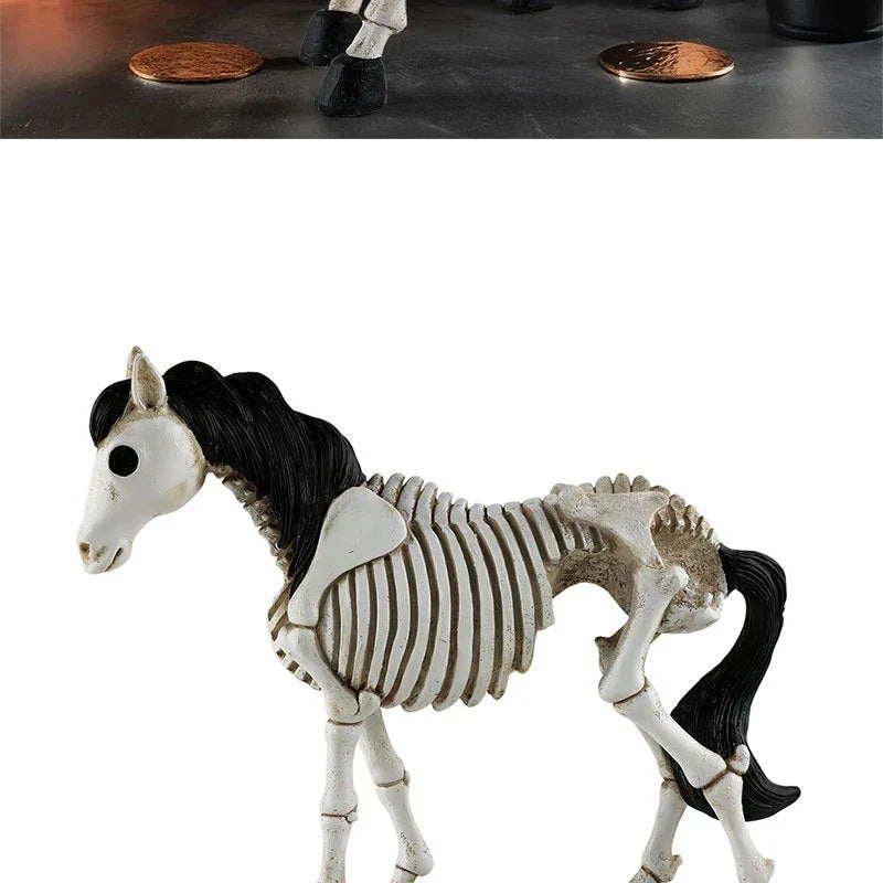 Detailed resin skeleton horse ornament in a spooky Halloween design, perfect for seasonal home decor
