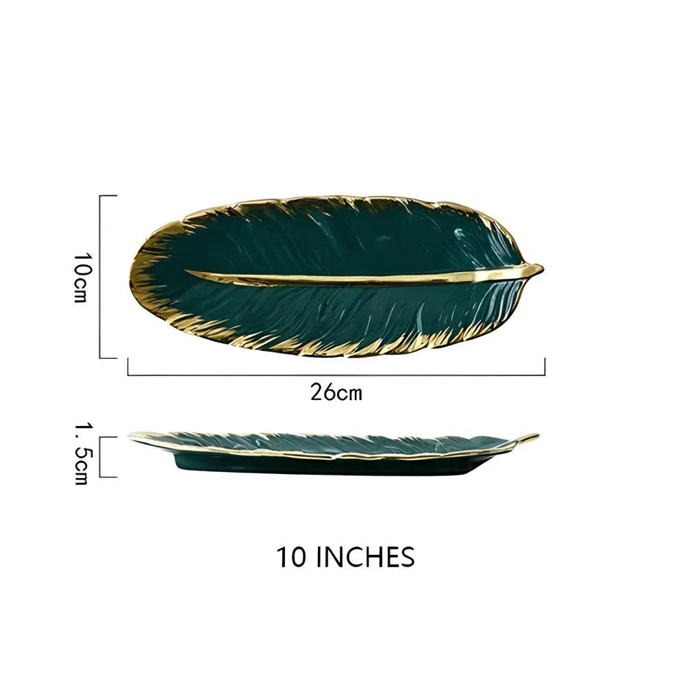 Elegant Nordic Ceramic Storage Tray in white with unique feather-inspired design and hand-painted patterns