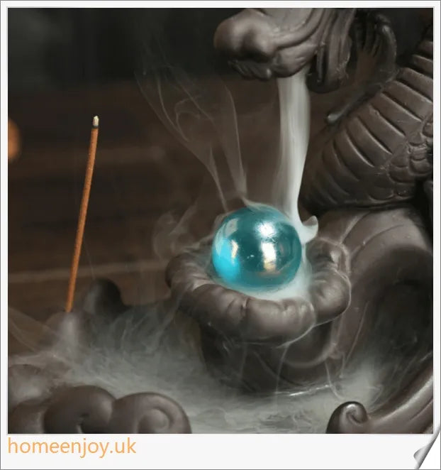 Handcrafted ceramic dragon incense burner with a mesmerizing waterfall design that diffuses calming aromas