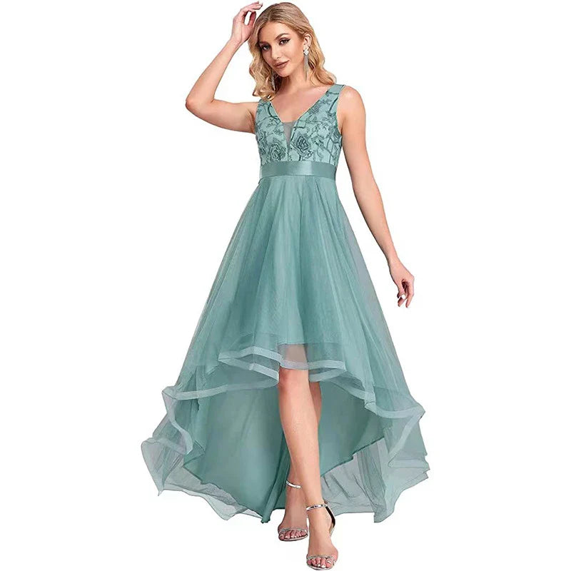 Elegant sequin gauze bridesmaid prom dress in a variety of sophisticated colours, featuring a flattering mid-length silhouette and sleeveless design with shoulder straps