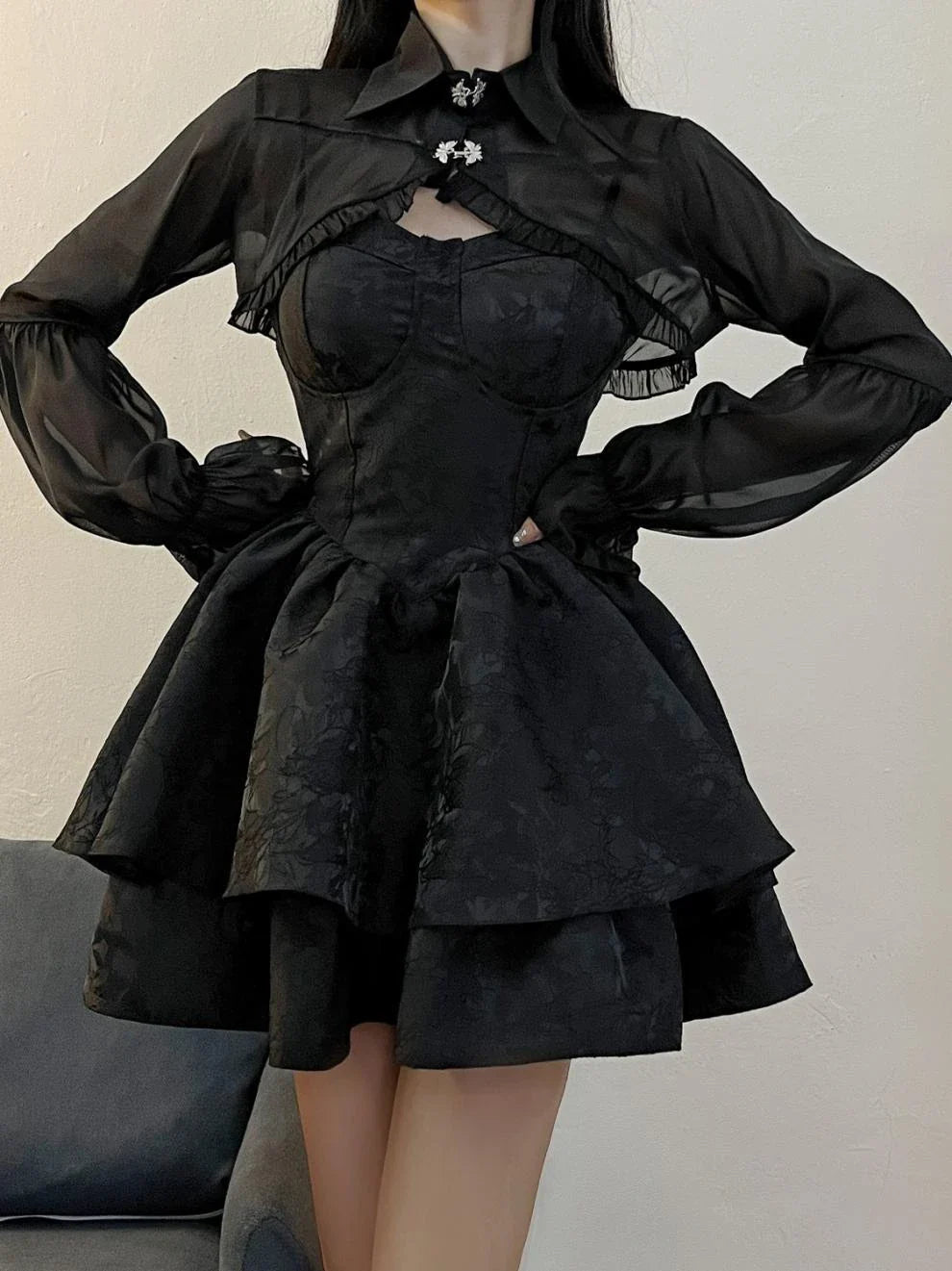 A stylish and elegant women's pettiskirt in a classic black colour, featuring a flowing A-line silhouette and premium polyester construction.