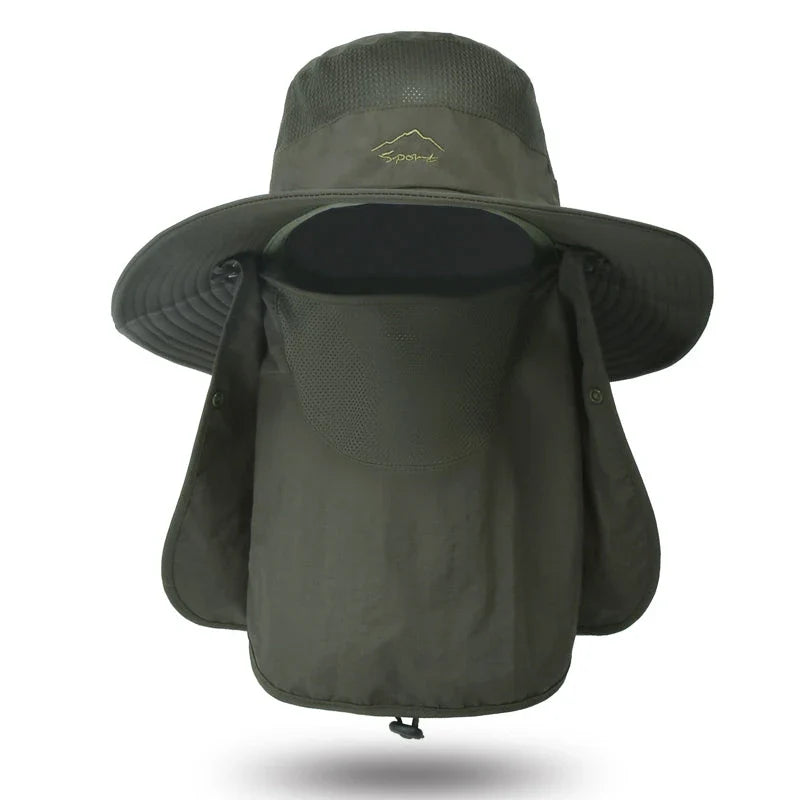 Premium fisherman cap with quick-drying fabric, UV protection, and removable face and neck cover