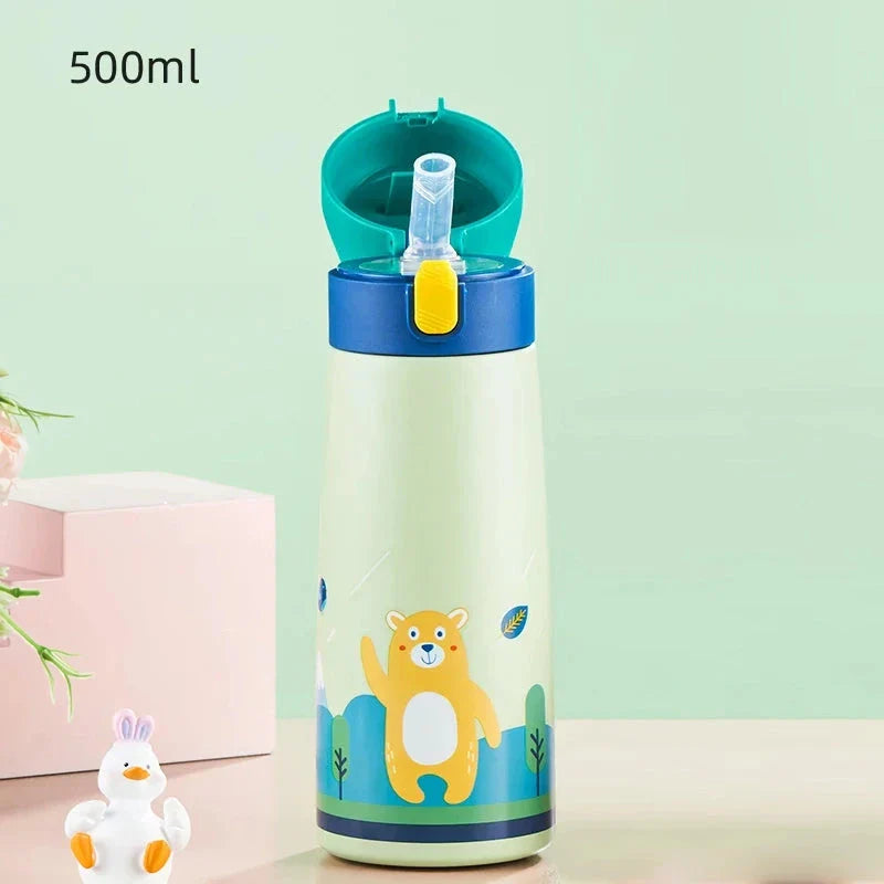 Charming cartoon-themed stainless steel thermal mug with 500ml capacity, perfect for children's hydration needs