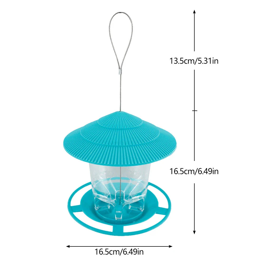 Garden Haven Hanging Wild Bird Feeder with unique terrace design, large seed capacity, and transparent body for easy monitoring