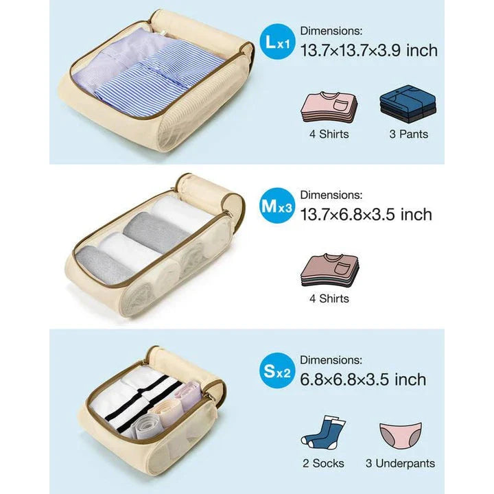 Trendha 6-Piece Travel Organizer Bag Set in Beige with Sturdy Wire Frame and Breathable Mesh Sides