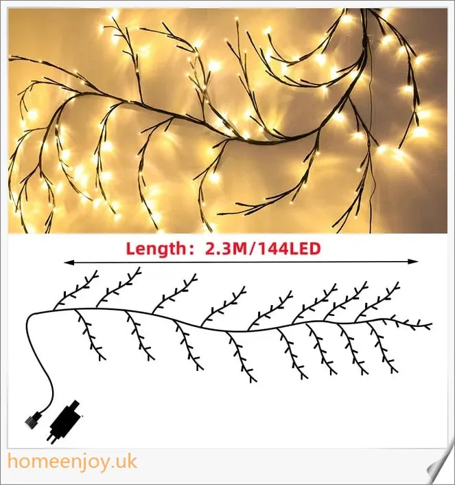 Enchanting willow tree vine lights with twinkling LED bulbs, creating a warm, ambient glow for festive home decor
