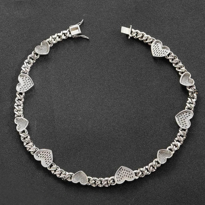 Platinum Cuban Link Chain Necklace with Zircon Mosaic Inlay, Offering Sophisticated Style and Lasting Durability