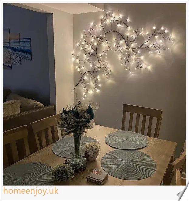 Enchanting willow tree vine lights with twinkling LED bulbs, creating a warm, ambient glow for festive home decor