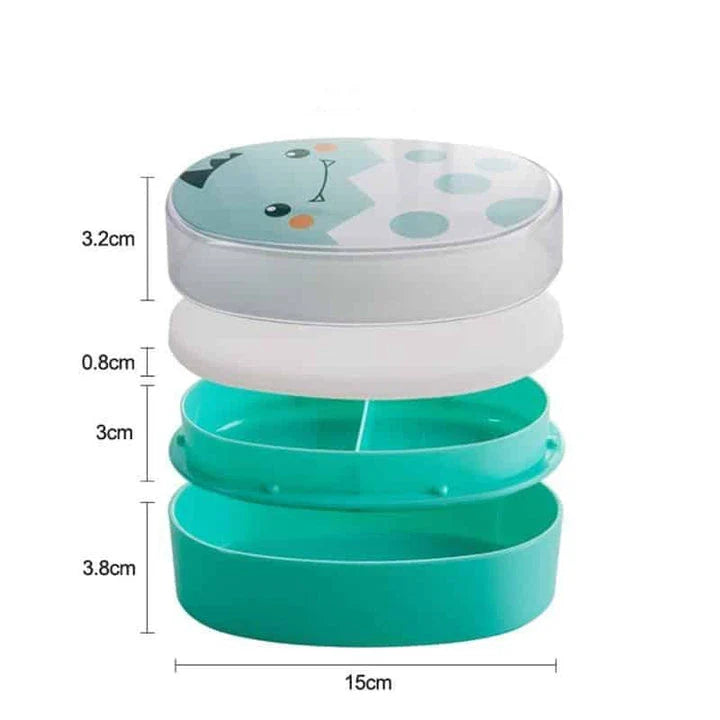 Egg-shaped children's lunch box in various colours, including black, green, blue, and yellow