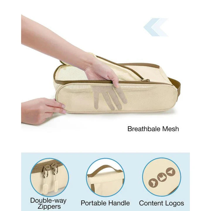 Trendha 6-Piece Travel Organizer Bag Set in Beige with Sturdy Wire Frame and Breathable Mesh Sides