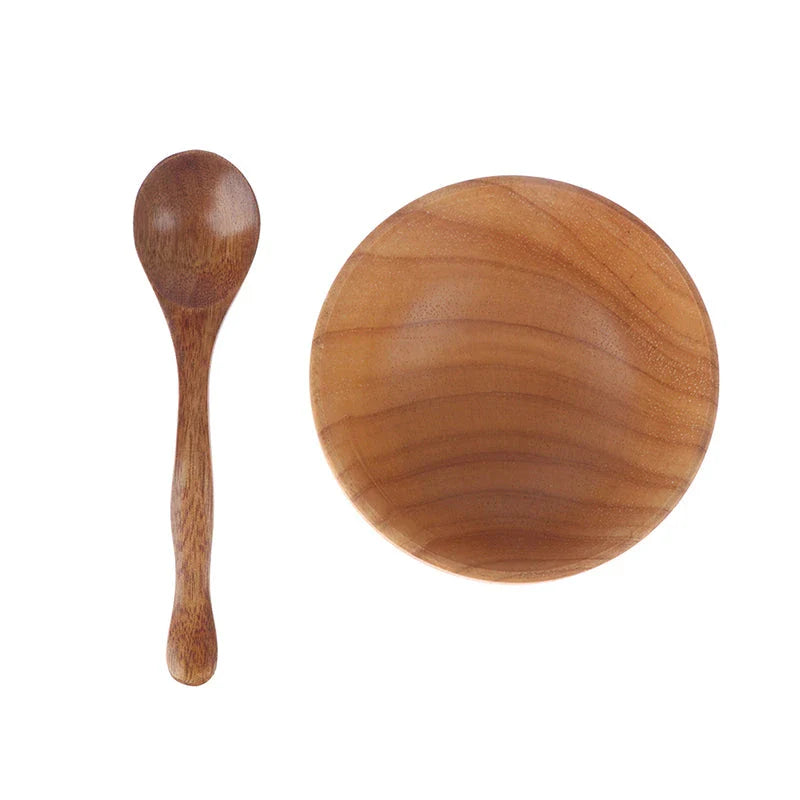 Elegant wooden facial mask bowl and spoon set for mixing and applying skincare products