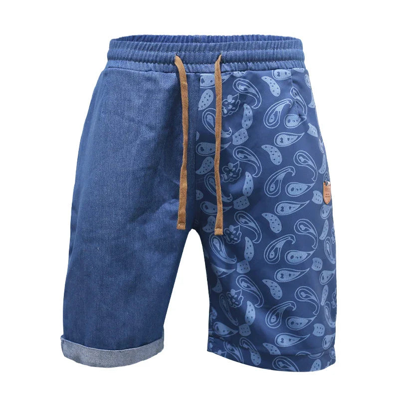 Casual sports shorts for men in a stylish patchwork design, made from soft, breathable cotton for all-day comfort.