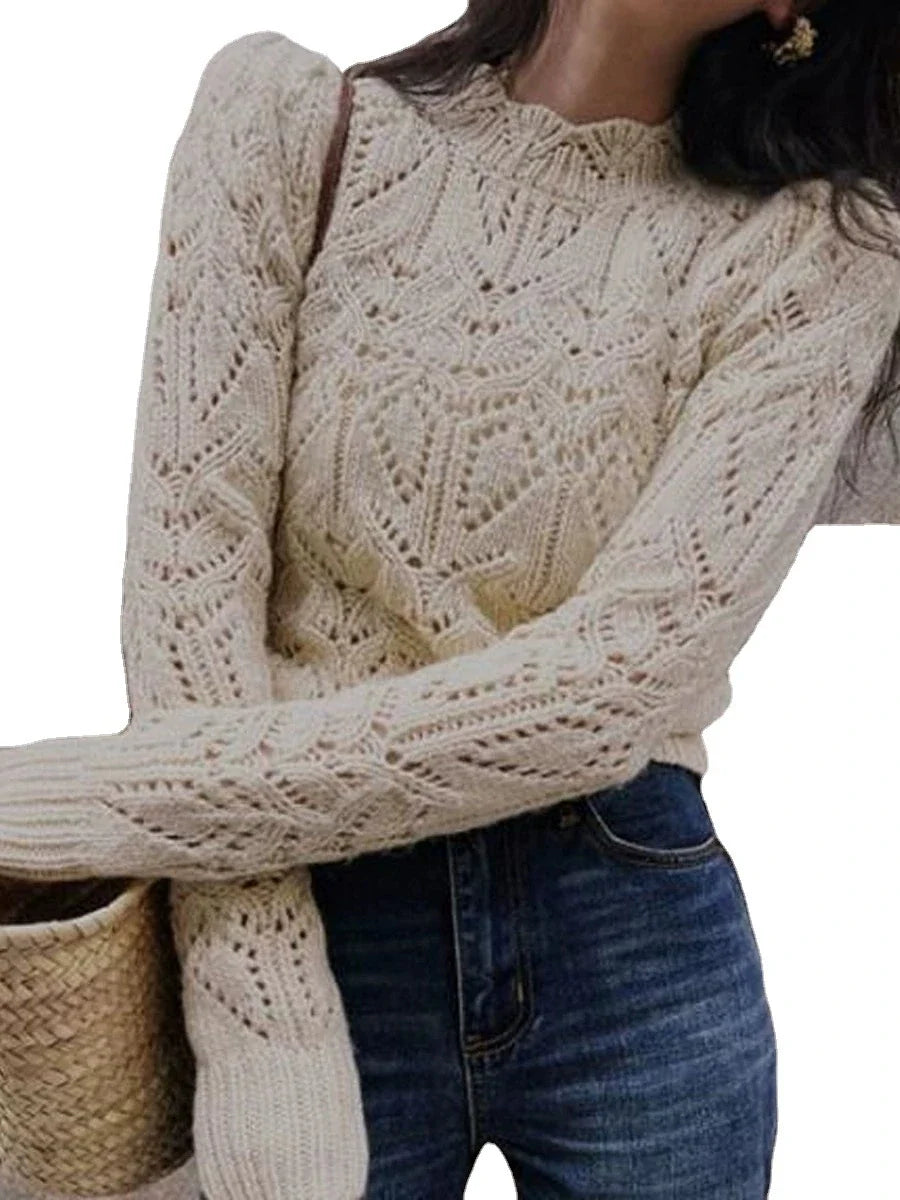 Cosy crochet air conditioning jumper made from premium wool with a unique hollow-out design for breathability
