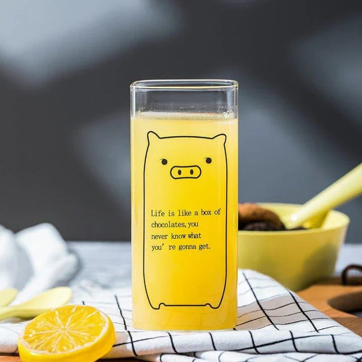 Charming glass drinking glasses with playful animal designs, including a pig, ideal for adding a touch of whimsy to UK homes