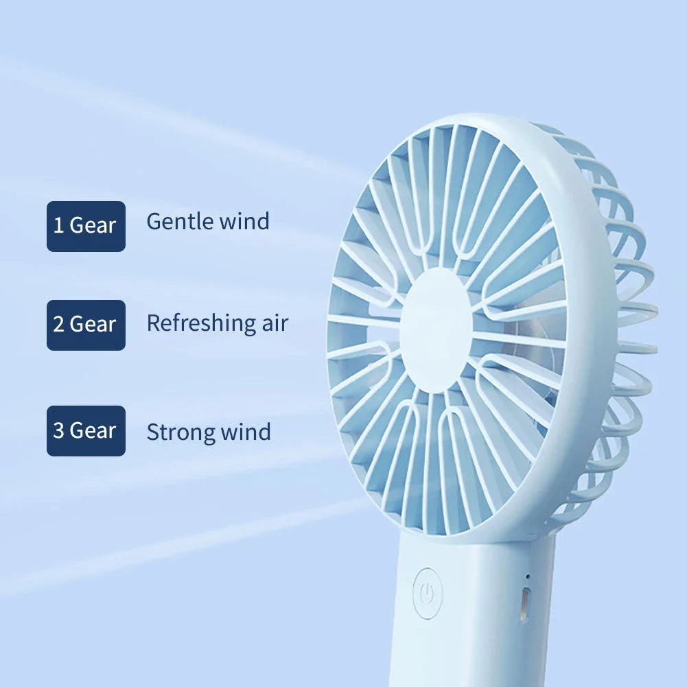 Mini Portable Handheld USB Rechargeable Fan with adjustable wind speeds and long-lasting battery for cooling comfort on the go