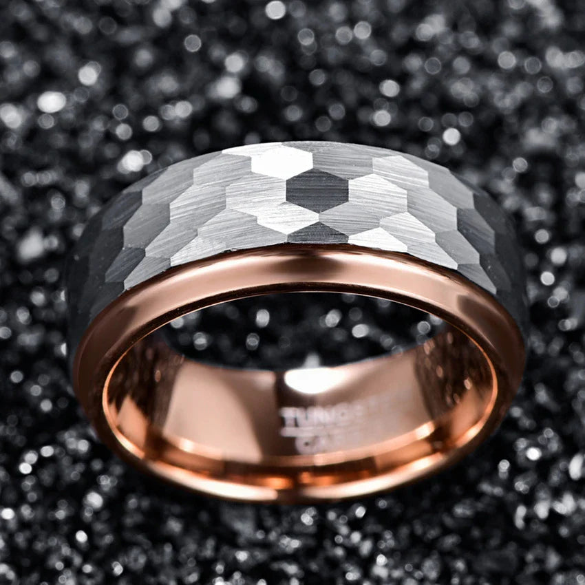 Elegant rose gold plated tungsten steel ring, a sophisticated accessory for discerning gentlemen