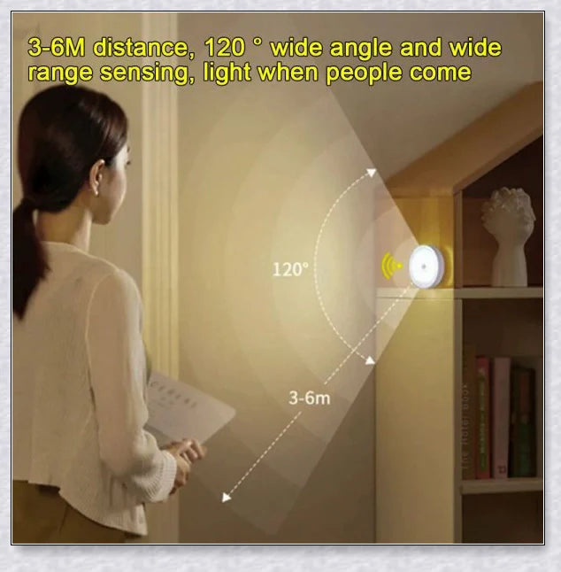 Rechargeable motion-activated LED night light with adjustable lighting modes and long-lasting battery