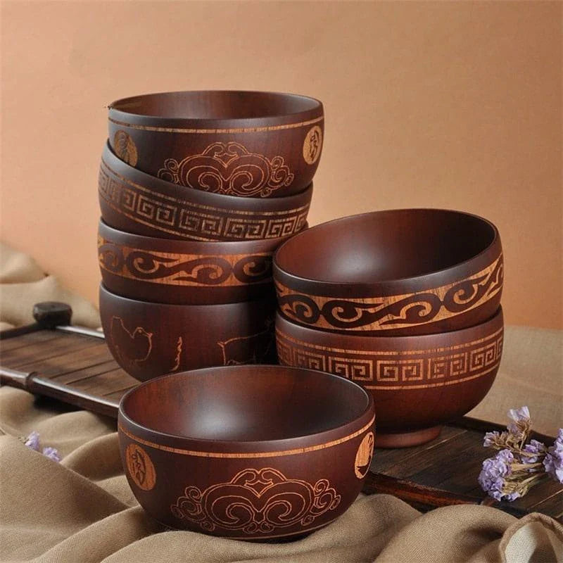 Elegant Mongolian-style wooden serving bowl with a smooth, natural grain and subtly curved silhouette