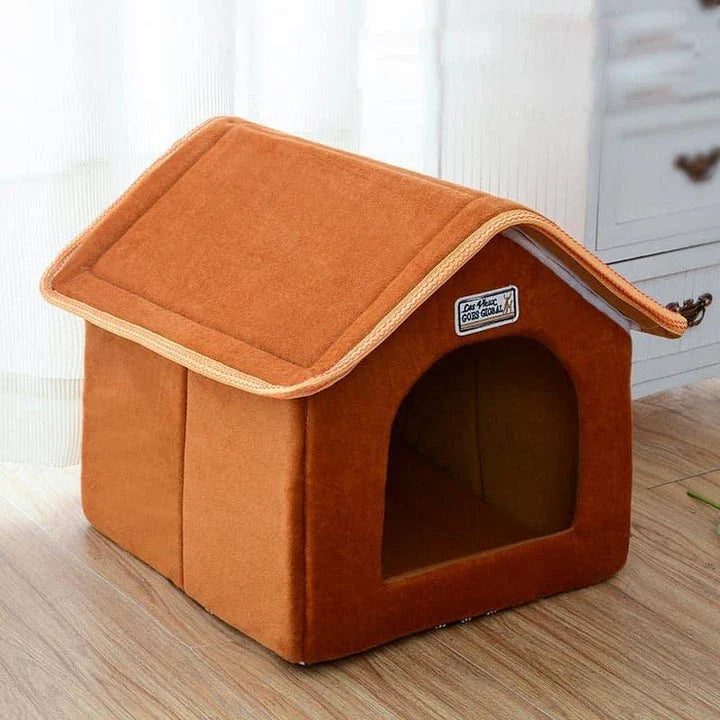 Cosy folding pet house with soft bedding in multiple sizes, crafted with premium cotton and nylon materials for ultimate comfort and relaxation.