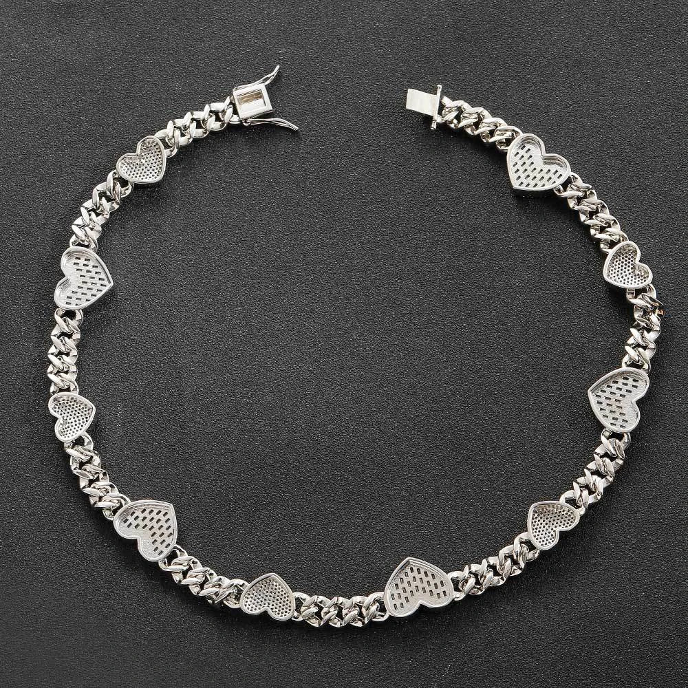 Platinum Cuban Link Chain Necklace with Zircon Mosaic Inlay, Offering Sophisticated Style and Lasting Durability