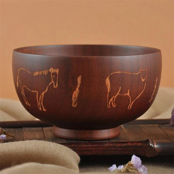 Elegant Mongolian-style wooden serving bowl with a smooth, natural grain and subtly curved silhouette