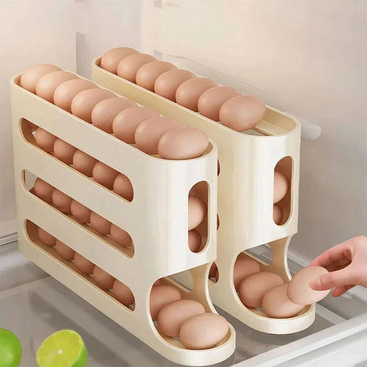 Egg Holder Organizer with Sliding Rail Shelf for Refrigerator - Durable, Space-Saving Design Holds Up to 30 Eggs