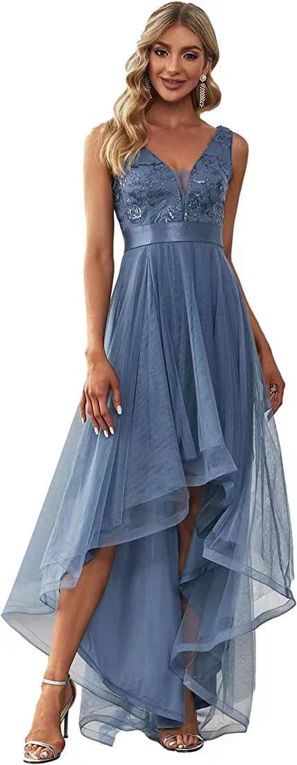 Elegant sequin gauze bridesmaid prom dress in a variety of sophisticated colours, featuring a flattering mid-length silhouette and sleeveless design with shoulder straps