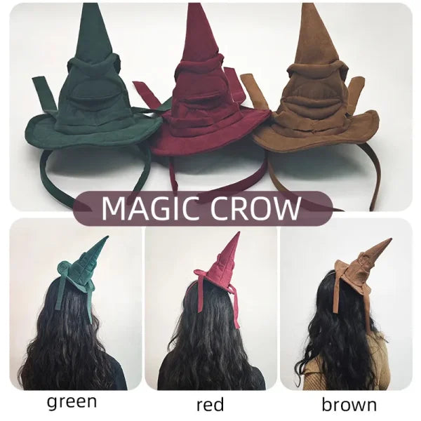 Sortband Halloween Witch Hat Headband in red, green, and brown colours with a unique, handcrafted design