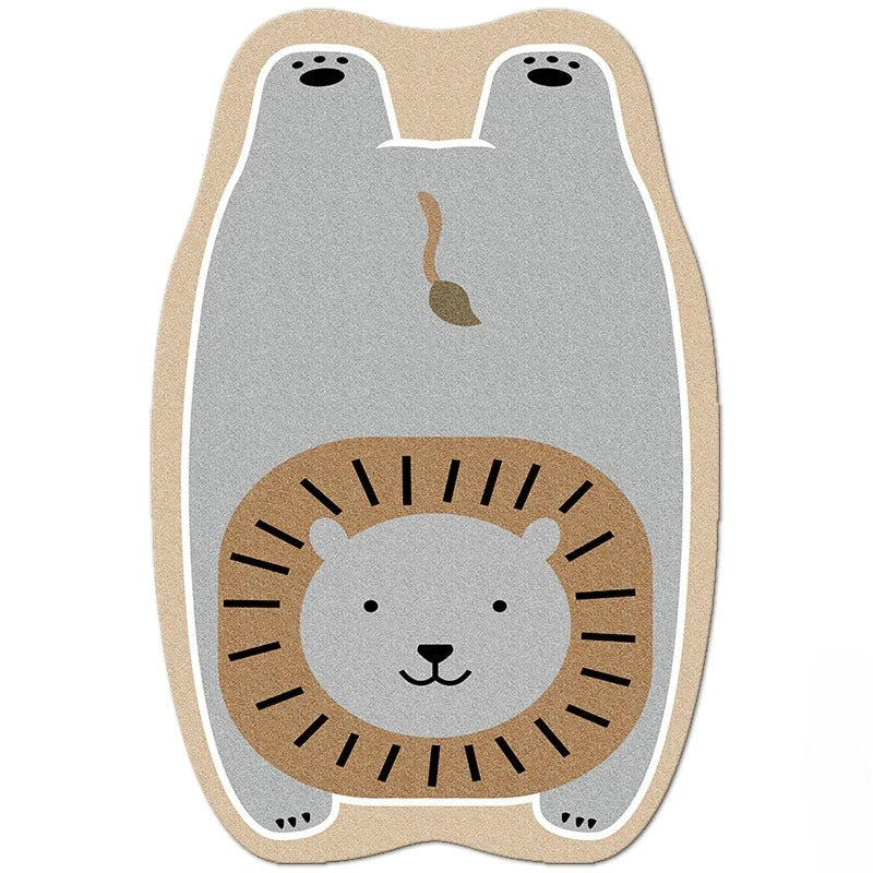 Charming animal-themed decorative rugs in various designs, including cats, foxes, lions, dogs, bunnies, wolves, and bears, adding a touch of whimsy and warmth to living rooms, bedrooms, and other cosy spaces.