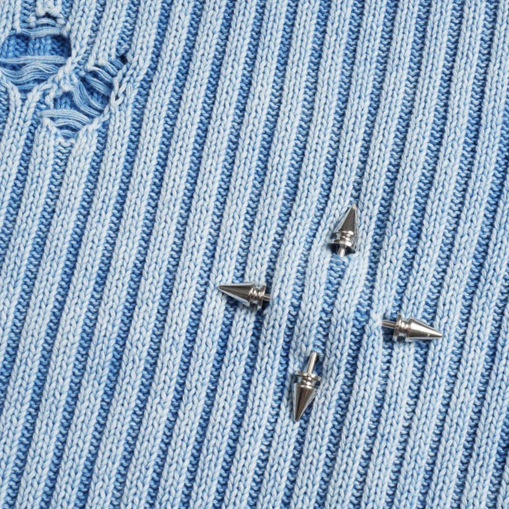 Classic ripped round neck jumper in a monochrome colour scheme, featuring a unique sunken stripe detail and a relaxed, comfortable fit.