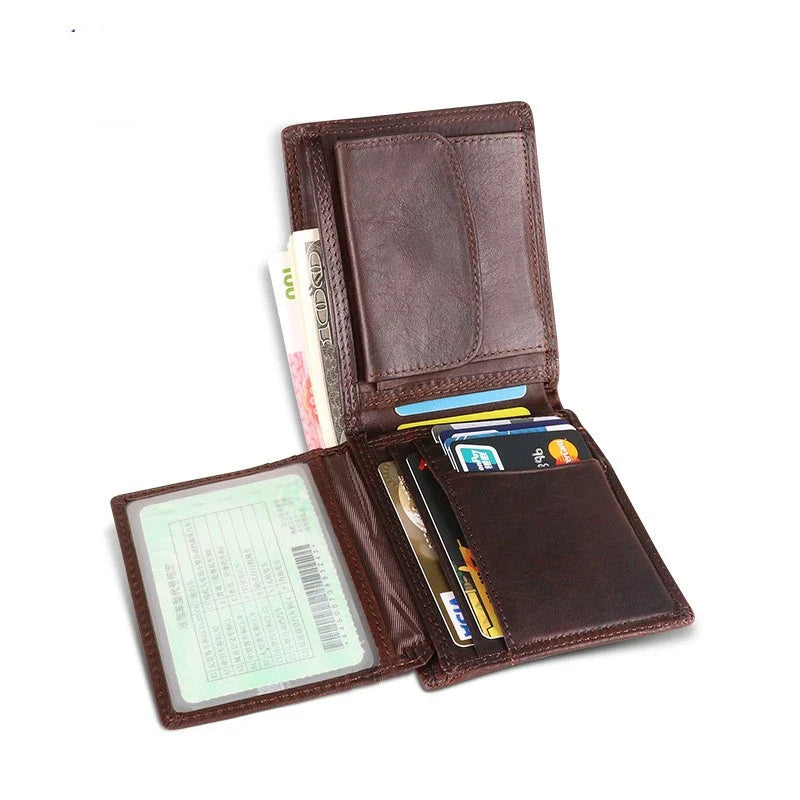 Premium cowhide leather clutch wallet with multiple card slots and compartments for organised storage
