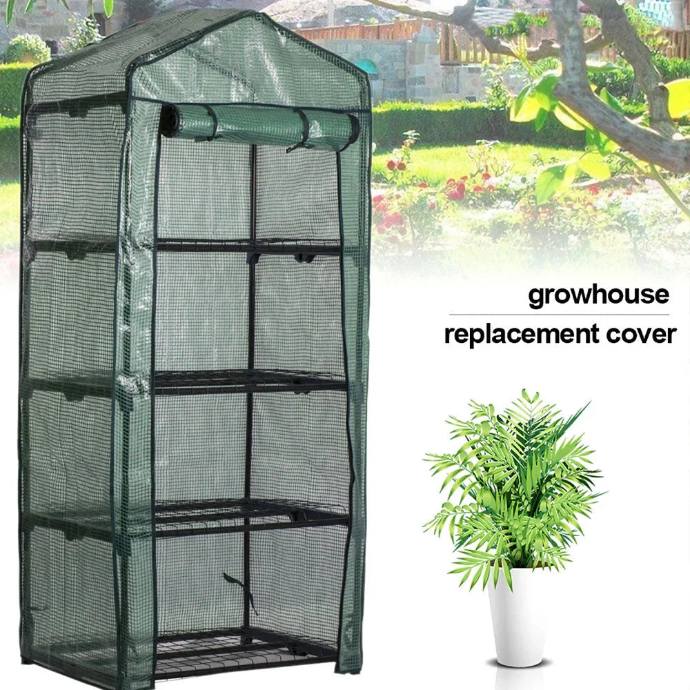 Compact 4-Tier Mini Greenhouse Cover with roll-up zipper door for growing plants in limited outdoor spaces