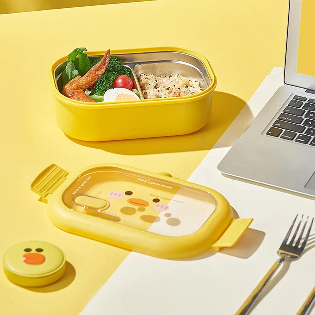 Stainless Steel Bento Lunch Box with two compartments, suitable for healthy and eco-friendly meals