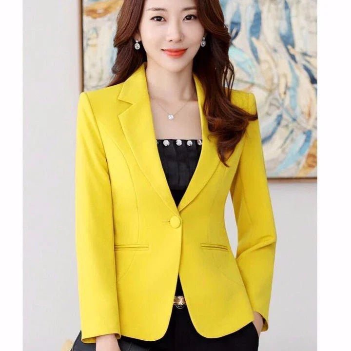 Fashion Slim Short Casual Ladies Suit Jacket in White - Tailored British design with premium polyester construction for a chic, comfortable fit.