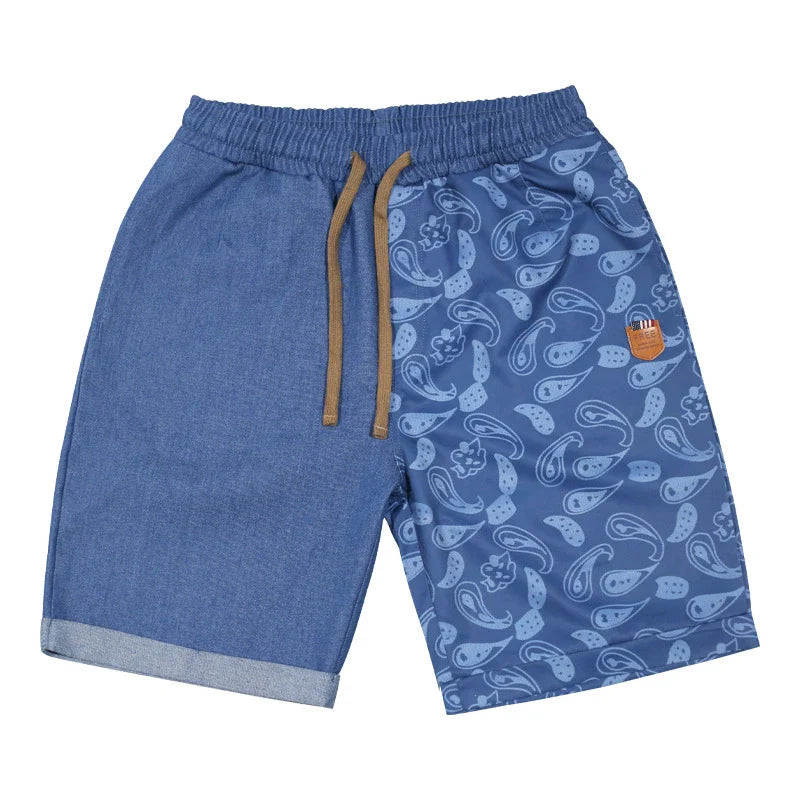 Casual sports shorts for men in a stylish patchwork design, made from soft, breathable cotton for all-day comfort.
