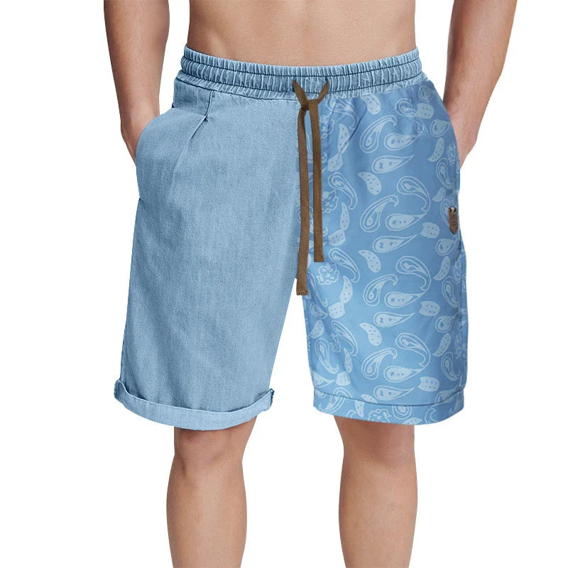 Casual sports shorts for men in a stylish patchwork design, made from soft, breathable cotton for all-day comfort.
