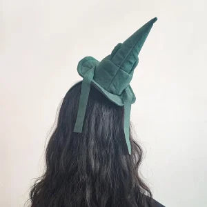 Sortband Halloween Witch Hat Headband in red, green, and brown colours with a unique, handcrafted design