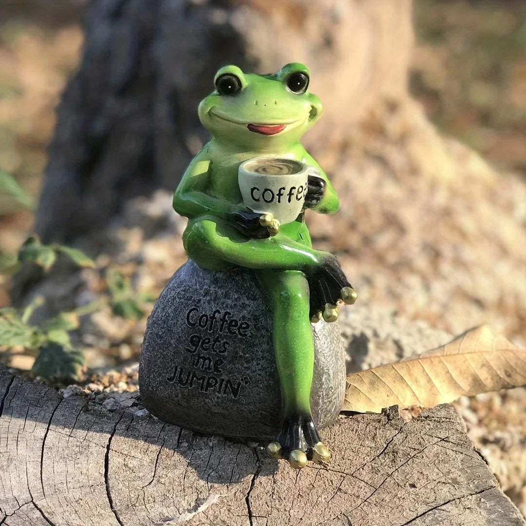 Charming resin frog statue with a playful design, perfect for enhancing the ambience of outdoor spaces