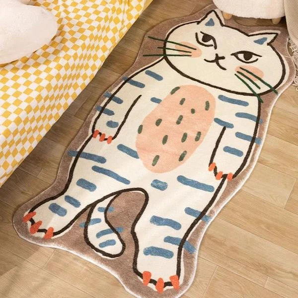Cartoon living room rug with a charming cat design, offering plush comfort and non-slip safety for a cosy and stylish home decor accent.