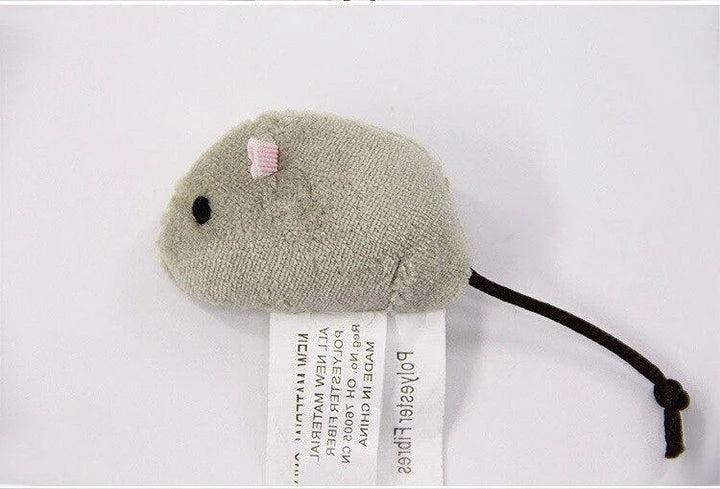 Three plush mice in various colours, designed as engaging toys for playful cats in the UK.