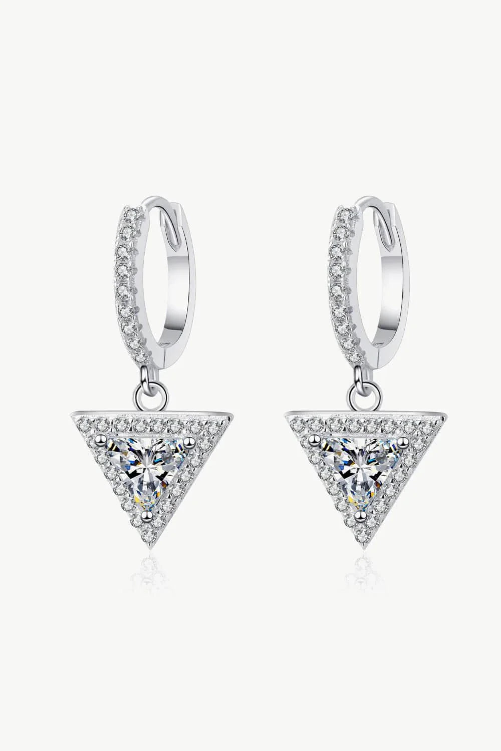 Moissanite Triangle Drop Earrings in 925 sterling silver with a total of 1 carat moissanite stones