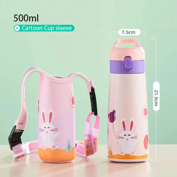 Charming cartoon-themed stainless steel thermal mug with 500ml capacity, perfect for children's hydration needs