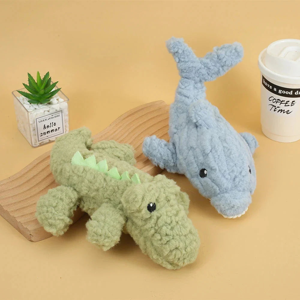 Durable plush squeaky crocodile-shaped dog toy made of premium fleece for safe, engaging playtime