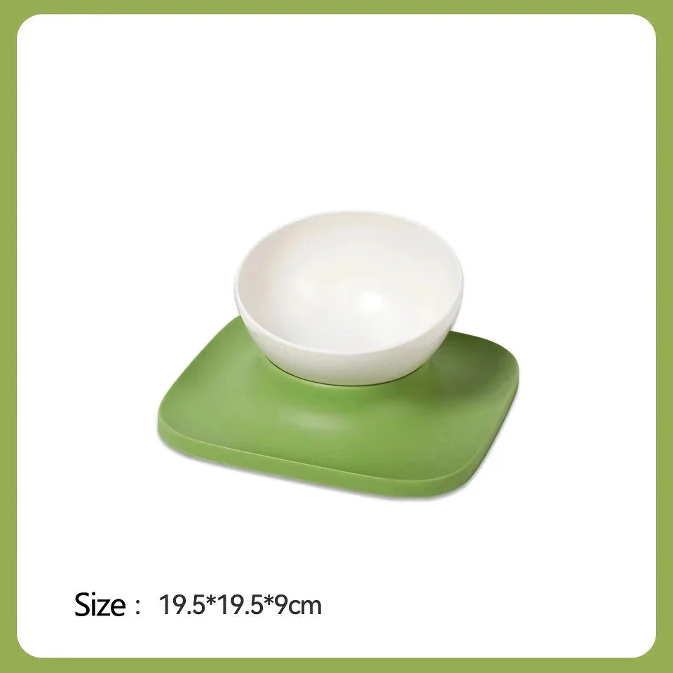 Adjustable anti-spill double bowl feeding station with neck guard for cats and dogs