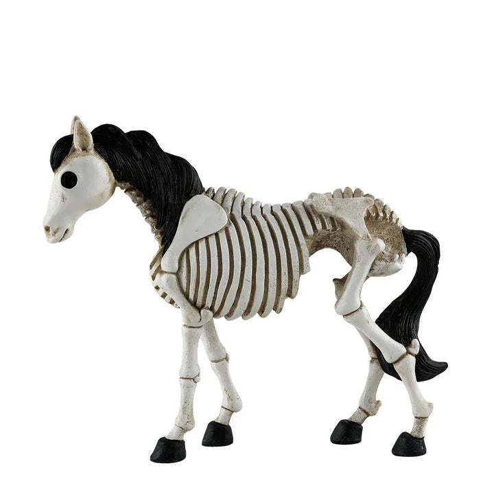 Detailed resin skeleton horse ornament in a spooky Halloween design, perfect for seasonal home decor