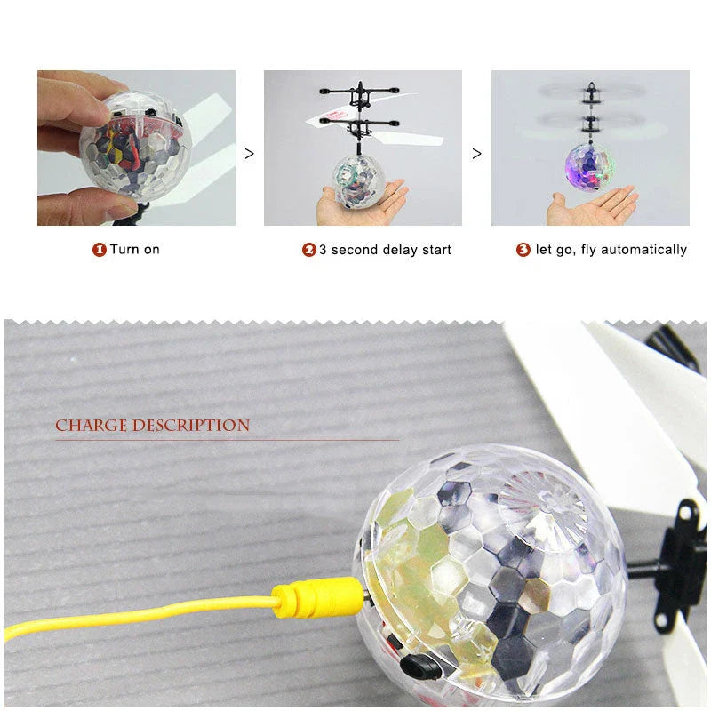 LED Magic Hover Ball in Neon colour, levitating and gliding through the air with vibrant LED lights